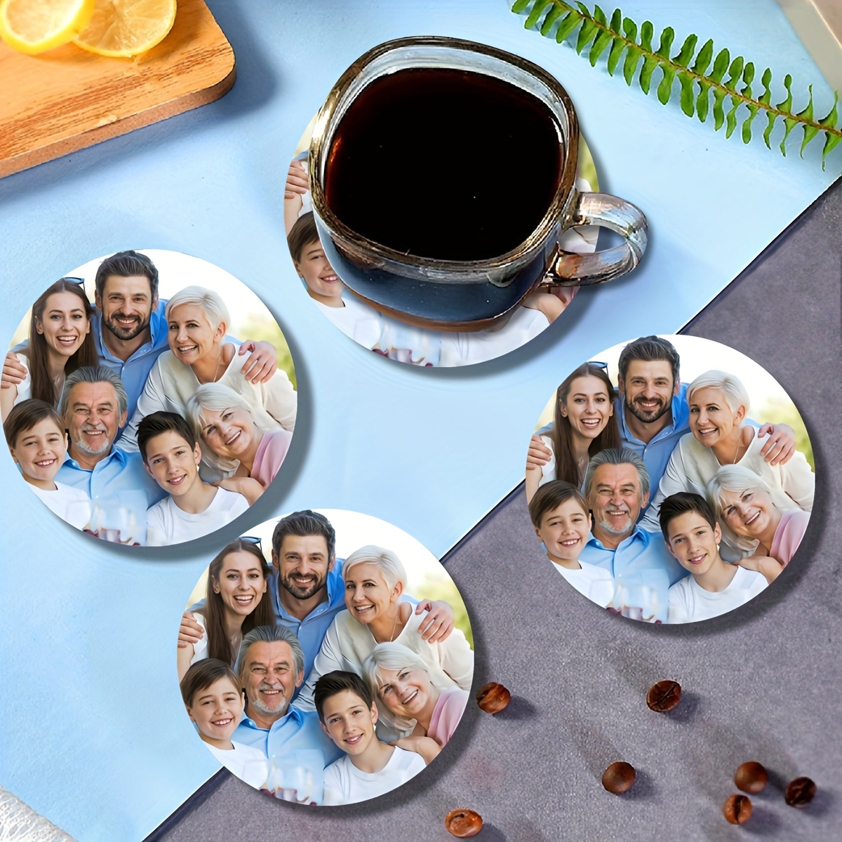 6pcs Custom Round Wooden Coasters with Photo Patterns